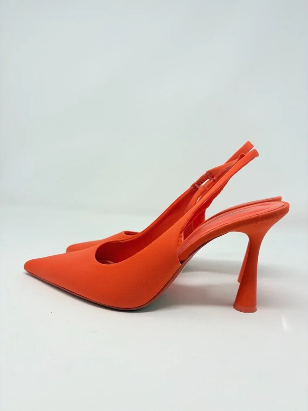 Zara Slingback Strap Pointed Toe Heels Matte Orange Size 39/8 - Picture 4 of 6